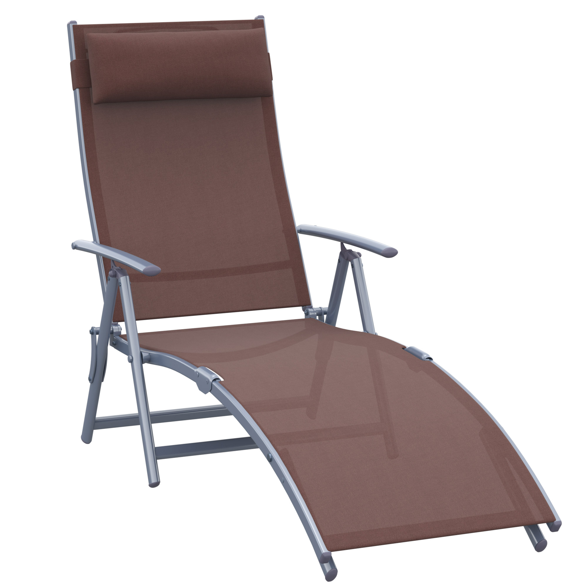 Patio Sun Lounger Garden Texteline Foldable Reclining Chair w/ Pillow Outdoor Adjustable Recliner (Brown) - Life Essentials