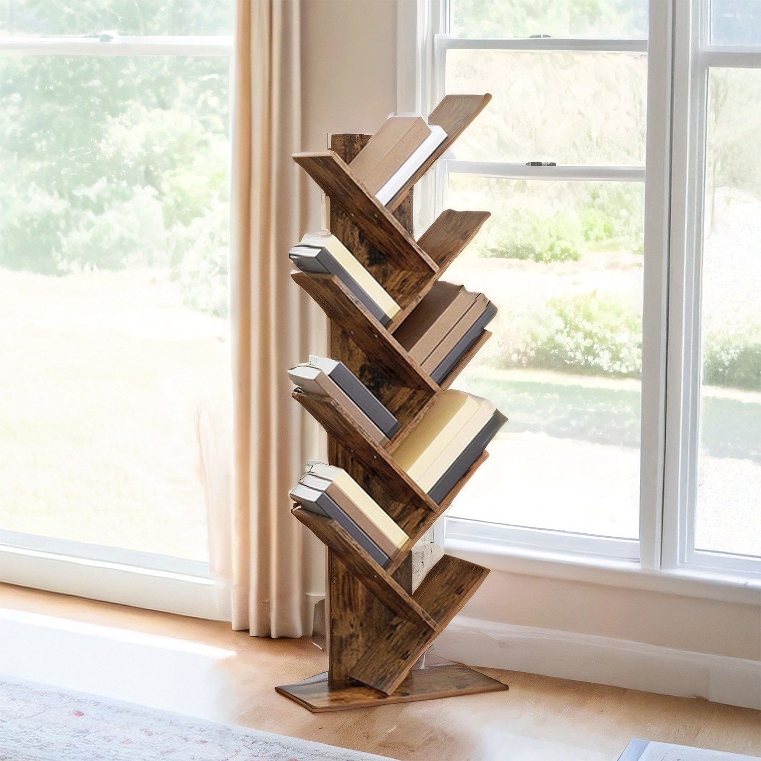 Tree Bookshelf - VERRA 9 Tier Large Bookcase with Storage - Black - Indigo Home