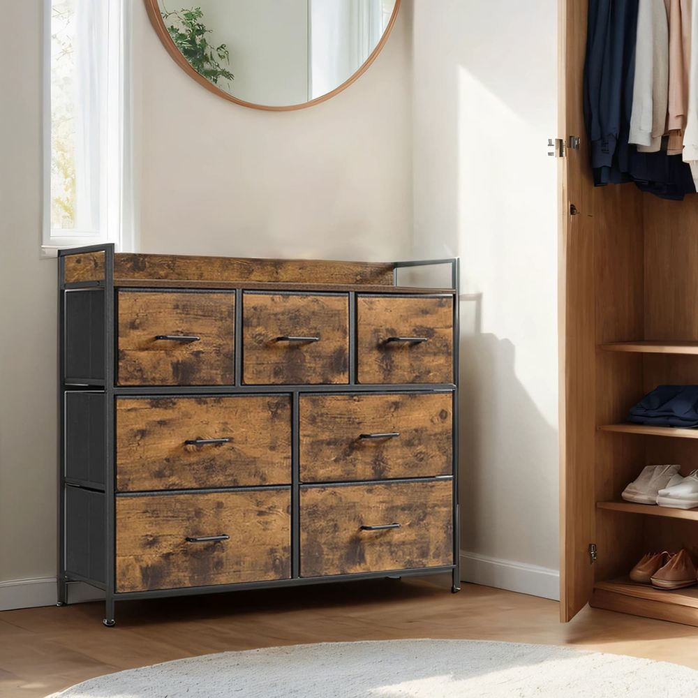VERRA Brown Fabric Chest of Drawer - Medium-sized, 7 Drawers - Indigo Home