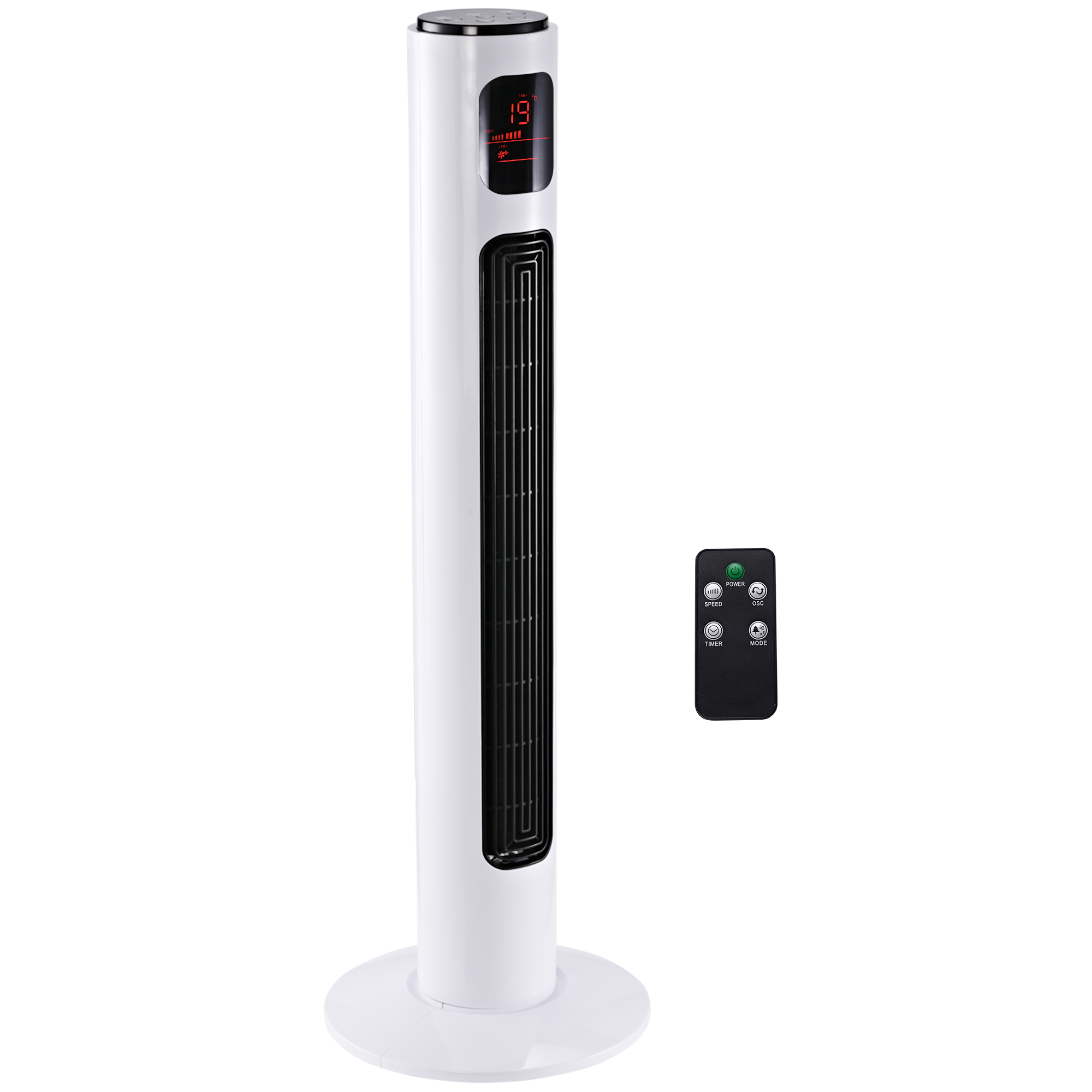 38'' Freestanding Tower Fan, 3 Speed 3 Mode, 12h Timer, 70 Degree Oscillation, LED Panel, 5M Remote Controller, White - Life Essentials