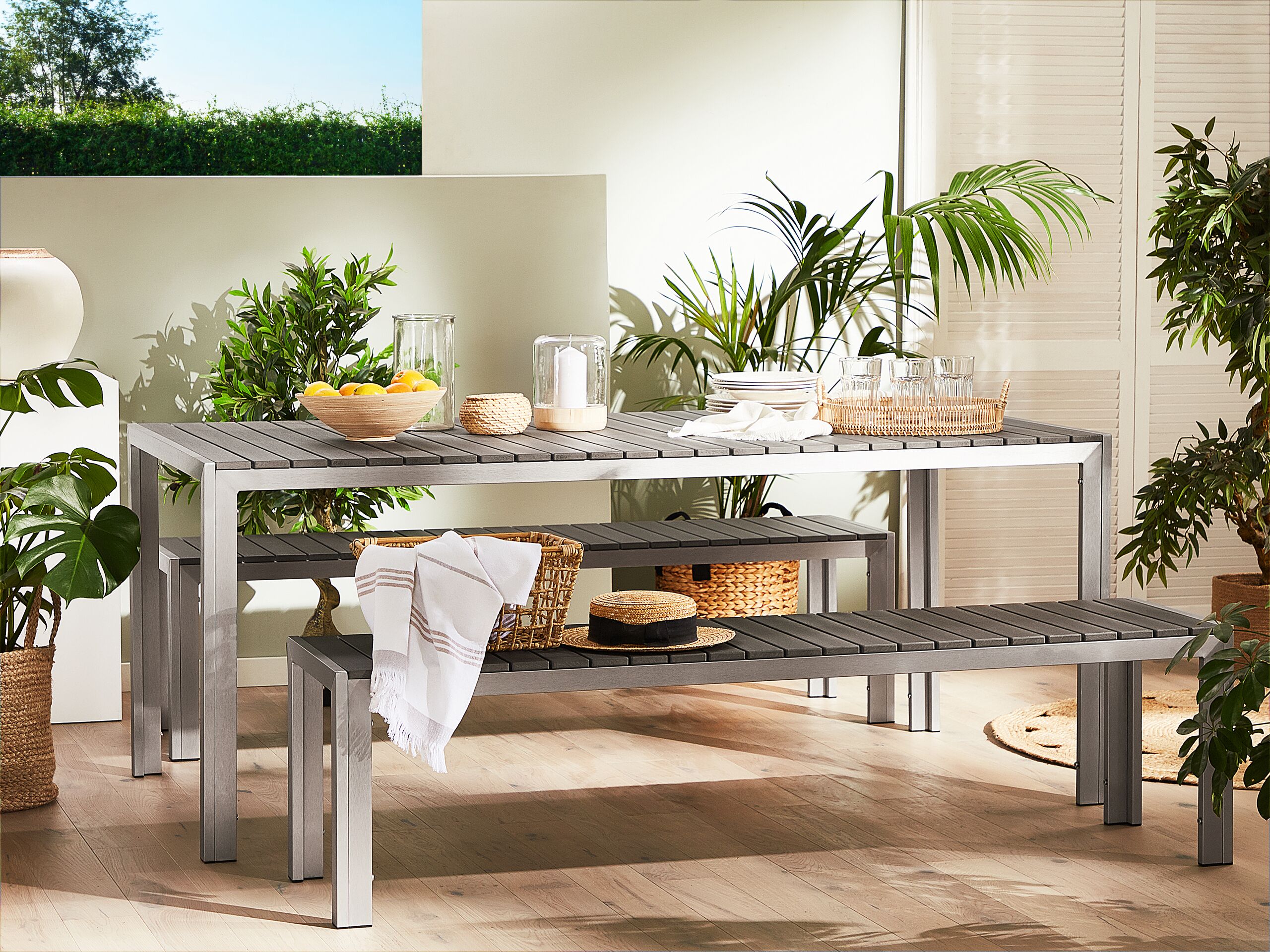 6 Seater Aluminium Garden Dining Set Grey NARDO - Gemini Interiors