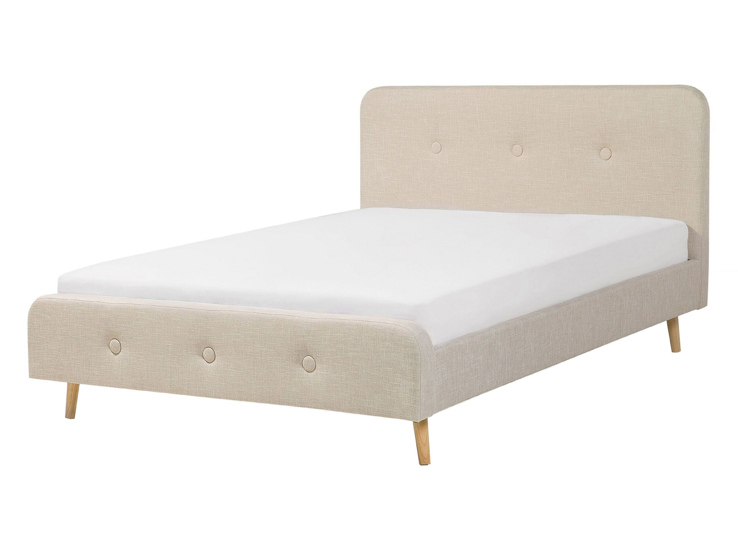 Slatted Bed Frame Beige Polyester Fabric Upholstered Wooden Legs 4ft6 EU Double Size Modern Design - Gemini Interiors