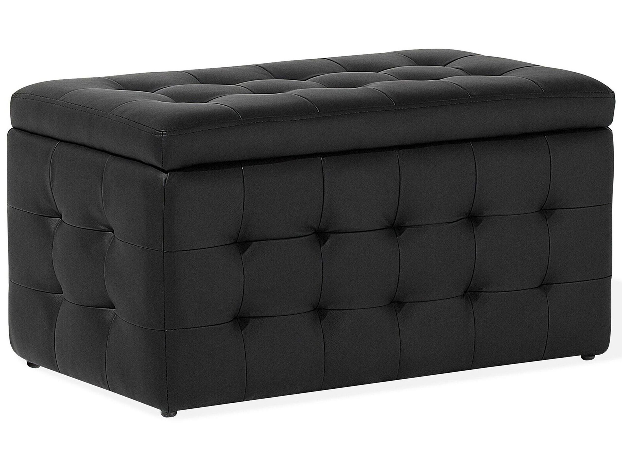 Ottoman Black Faux Leather Tufted Upholstery Bedroom Bench with Storage - Gemini Interiors