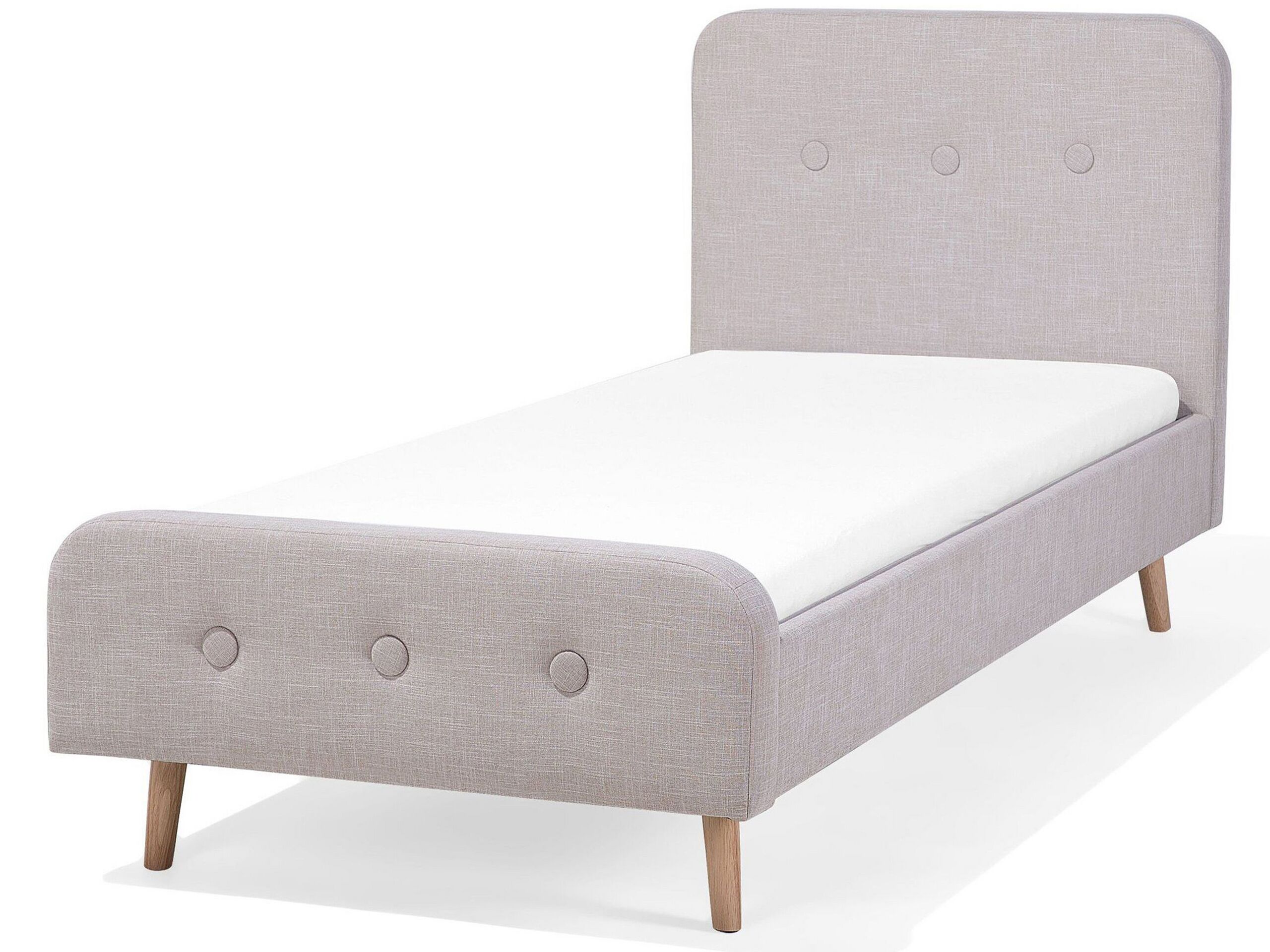 Slatted Bed Frame Beige Polyester Fabric Upholstered Wooden Legs 3ft EU Single Size Modern Design - Gemini Interiors