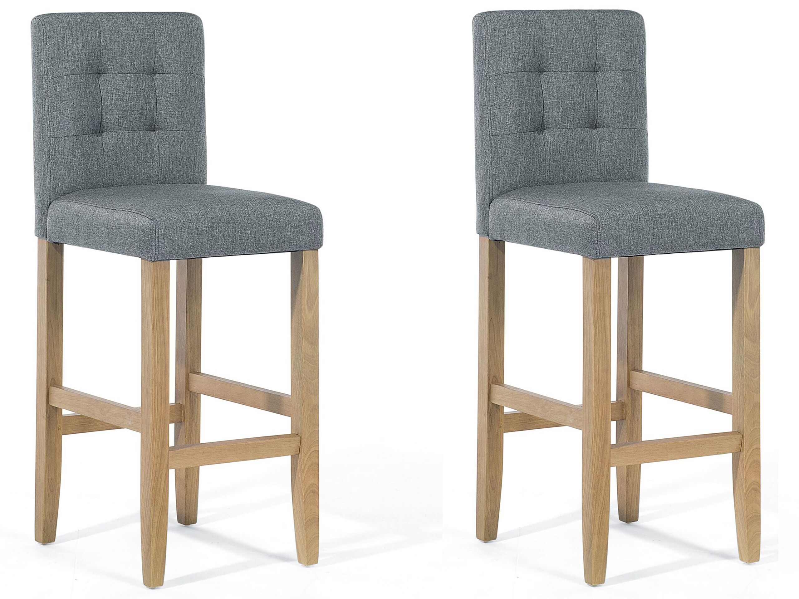 Set of 2 Bar Stools Grey Upholstered Tufted Fabric Footrest Modern Contemporary - Gemini Interiors