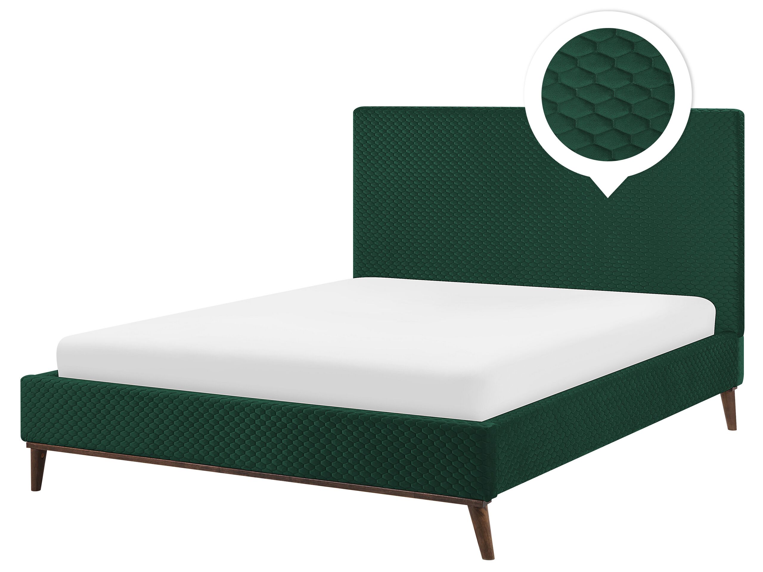 EU King Size Bed Green Fabric 5ft3 Upholstered Frame Honeycomb Quilted - Gemini Interiors