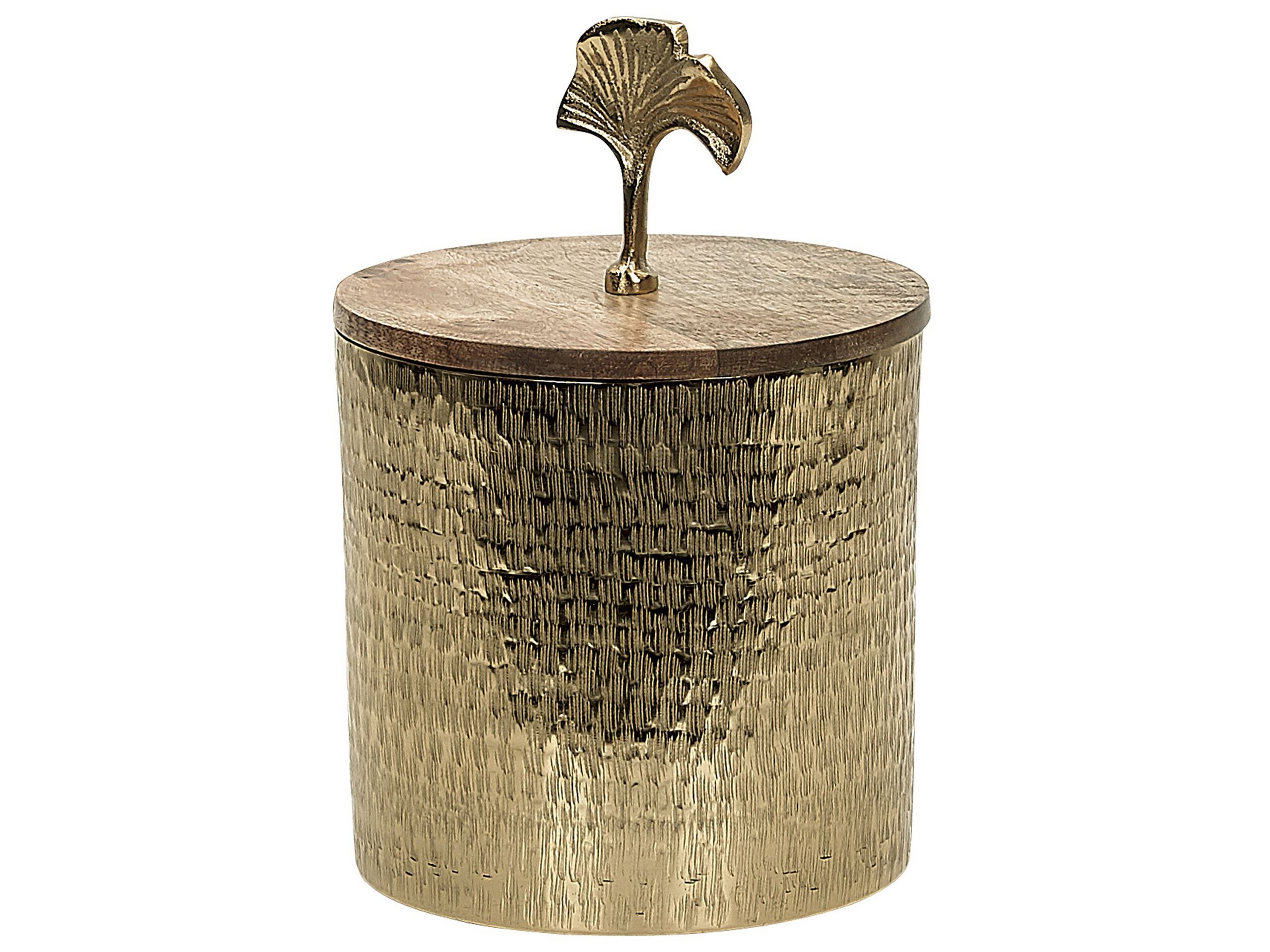 Decorative Container Gold Metal Wooden Lid Round Storage Industrial Glamour - Gemini Interiors