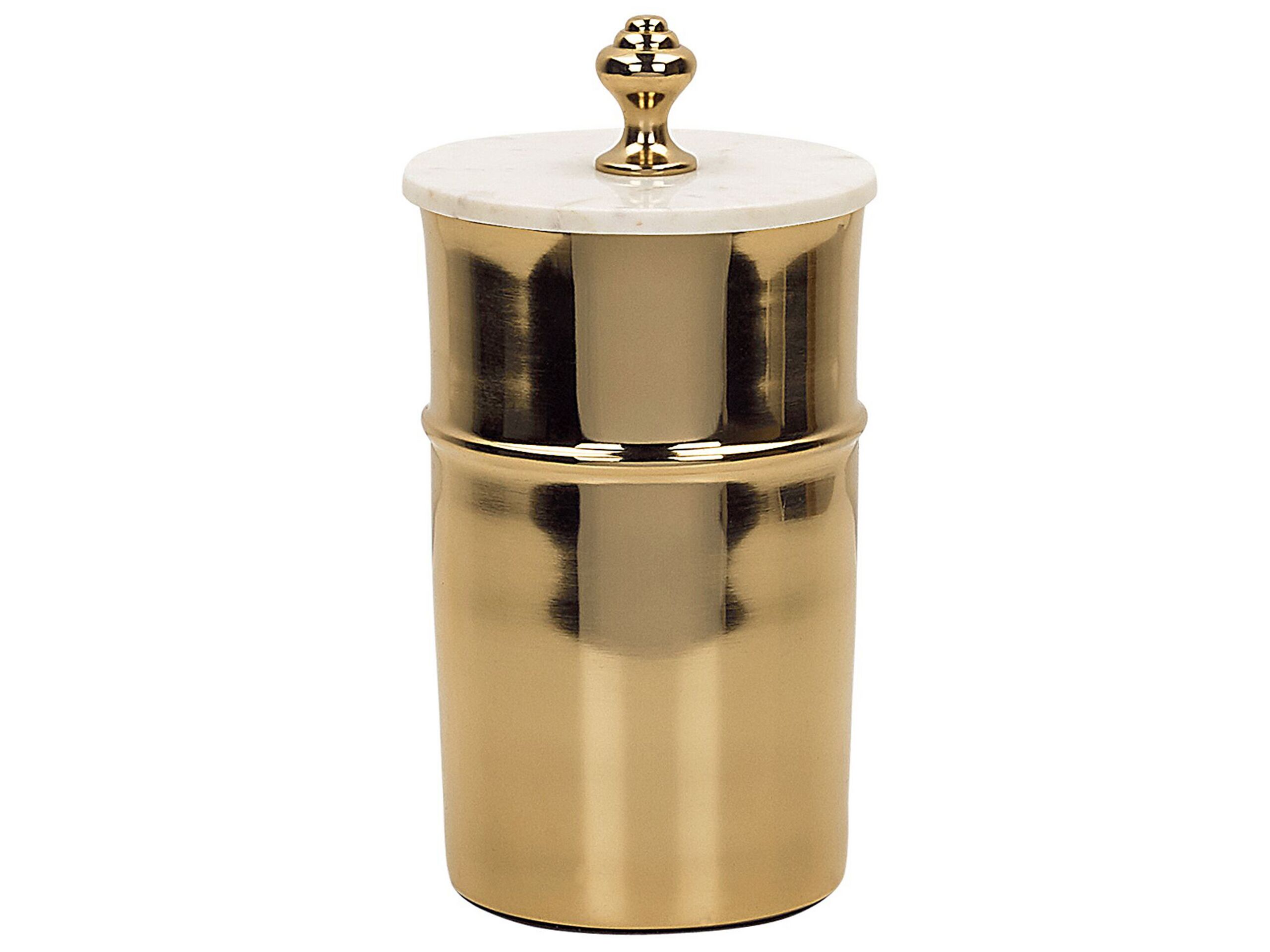 Decorative Container Gold Metal Stone White Lid Round Storage Glamour - Gemini Interiors