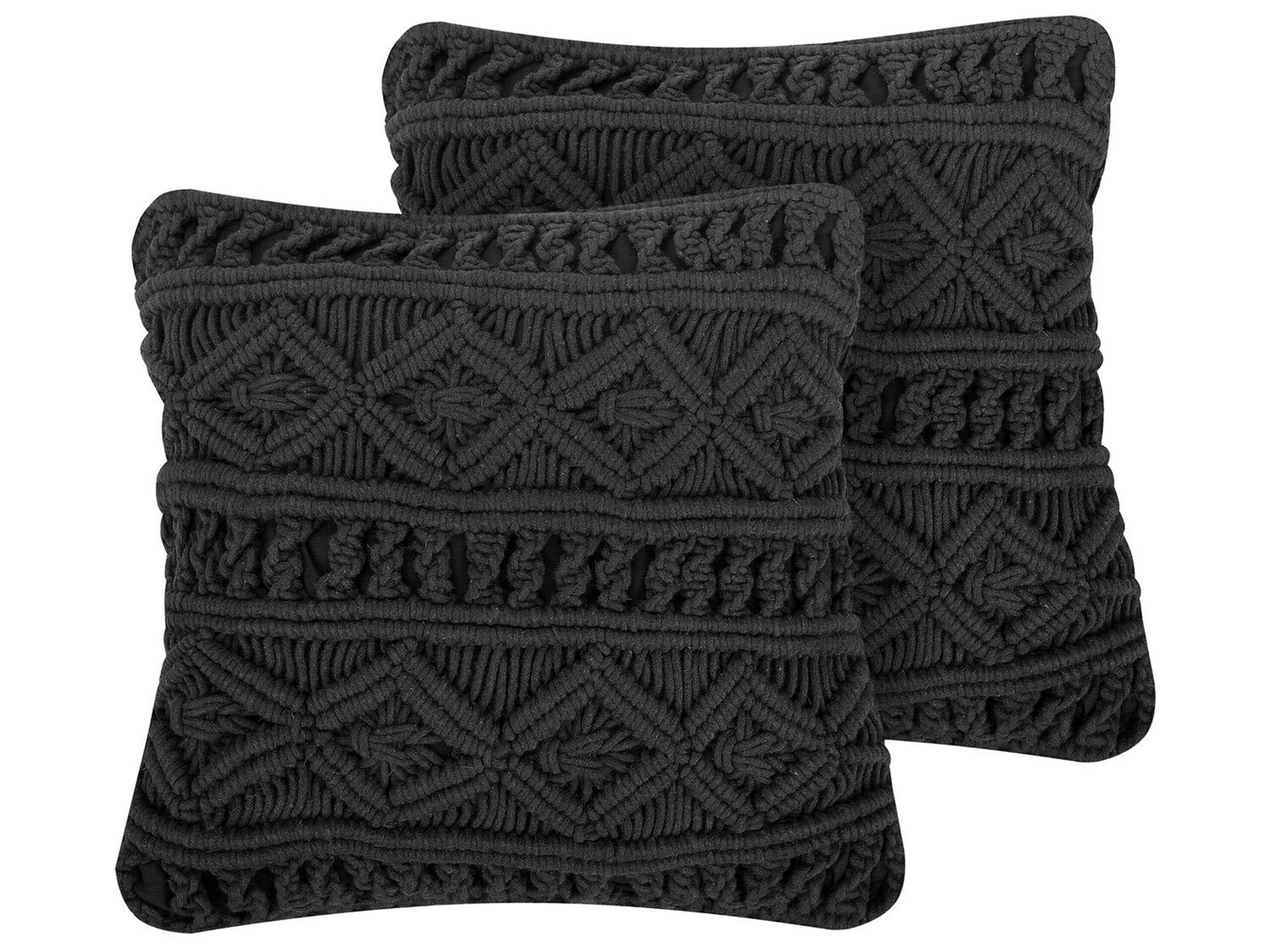 Decorative Cushion Set of 2 Black Cotton Rope Boho Retro Decor Accessories - Gemini Interiors