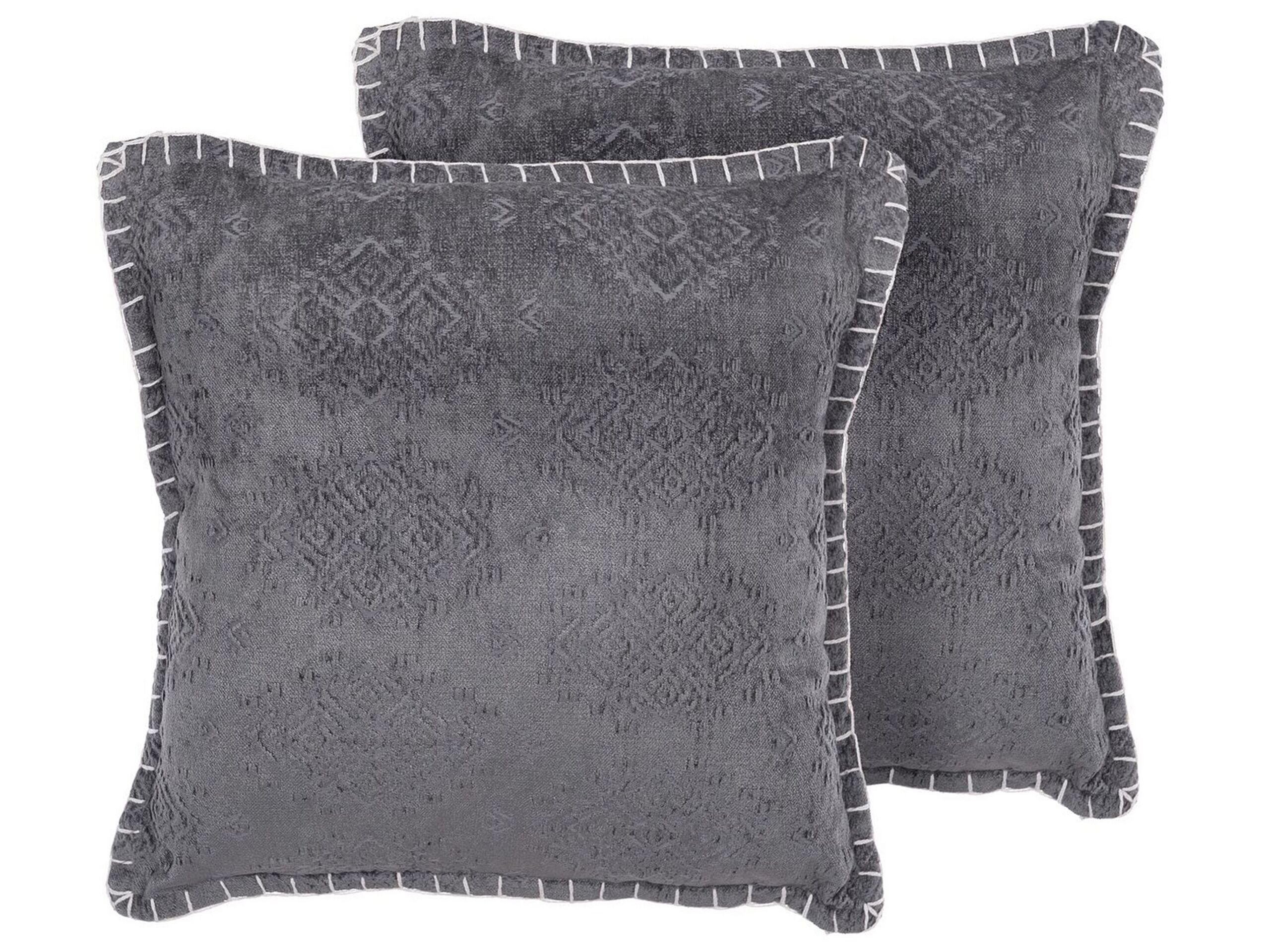 Set of 2 Decorative Cushions Grey Geometric Pattern 45 x 45 cm Distressed Vintage Glamour Decor Accessories - Gemini Interiors