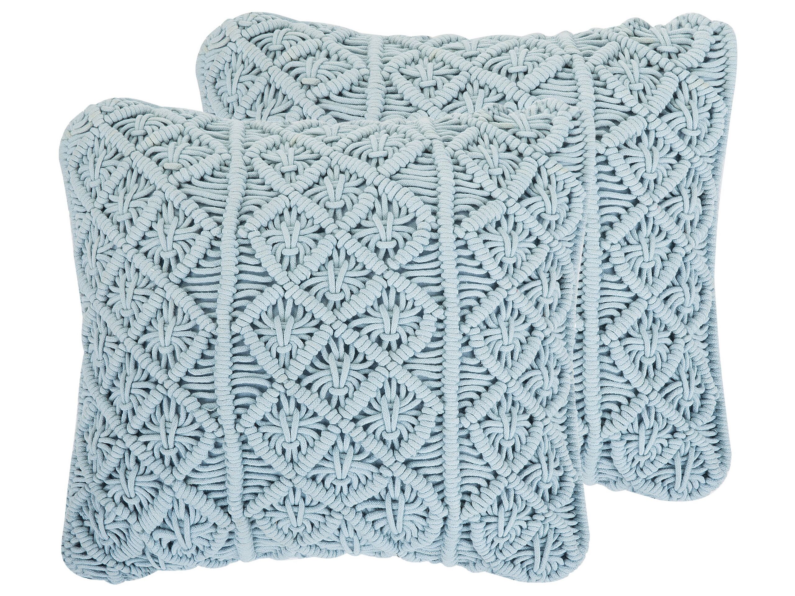 Set of 2 Decorative Cushions Blue Cotton 40 x 45 cm Rope Boho Retro Decor Accessories - Gemini Interiors