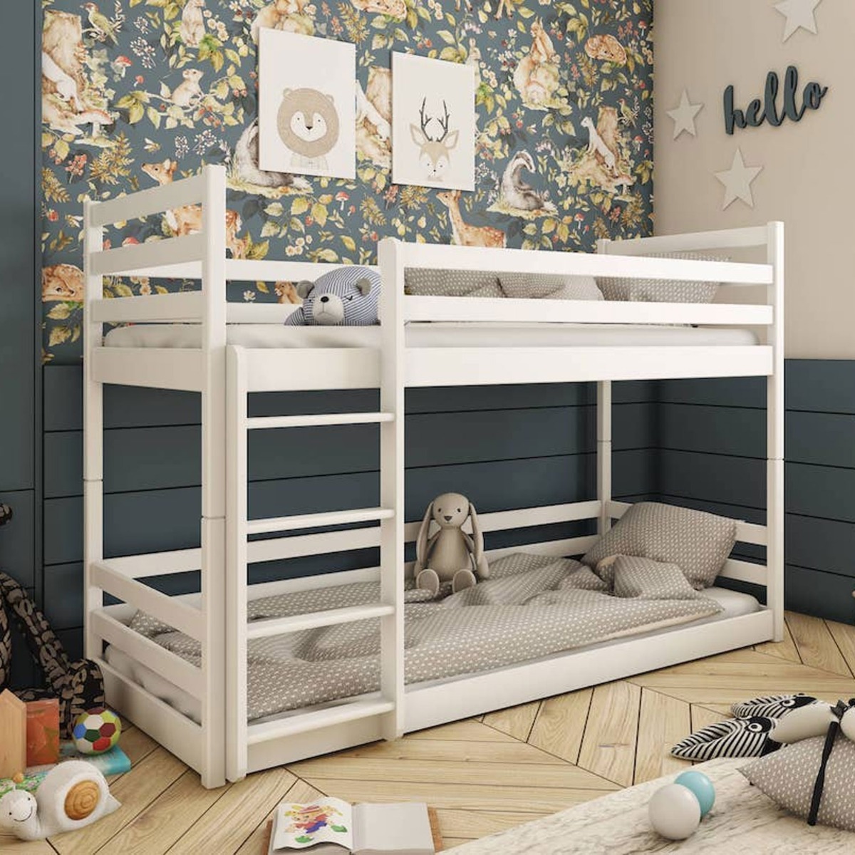 Ezekiel Jax Wooden Bunk Bed Frame with Foam Mattress - White - Art Nest