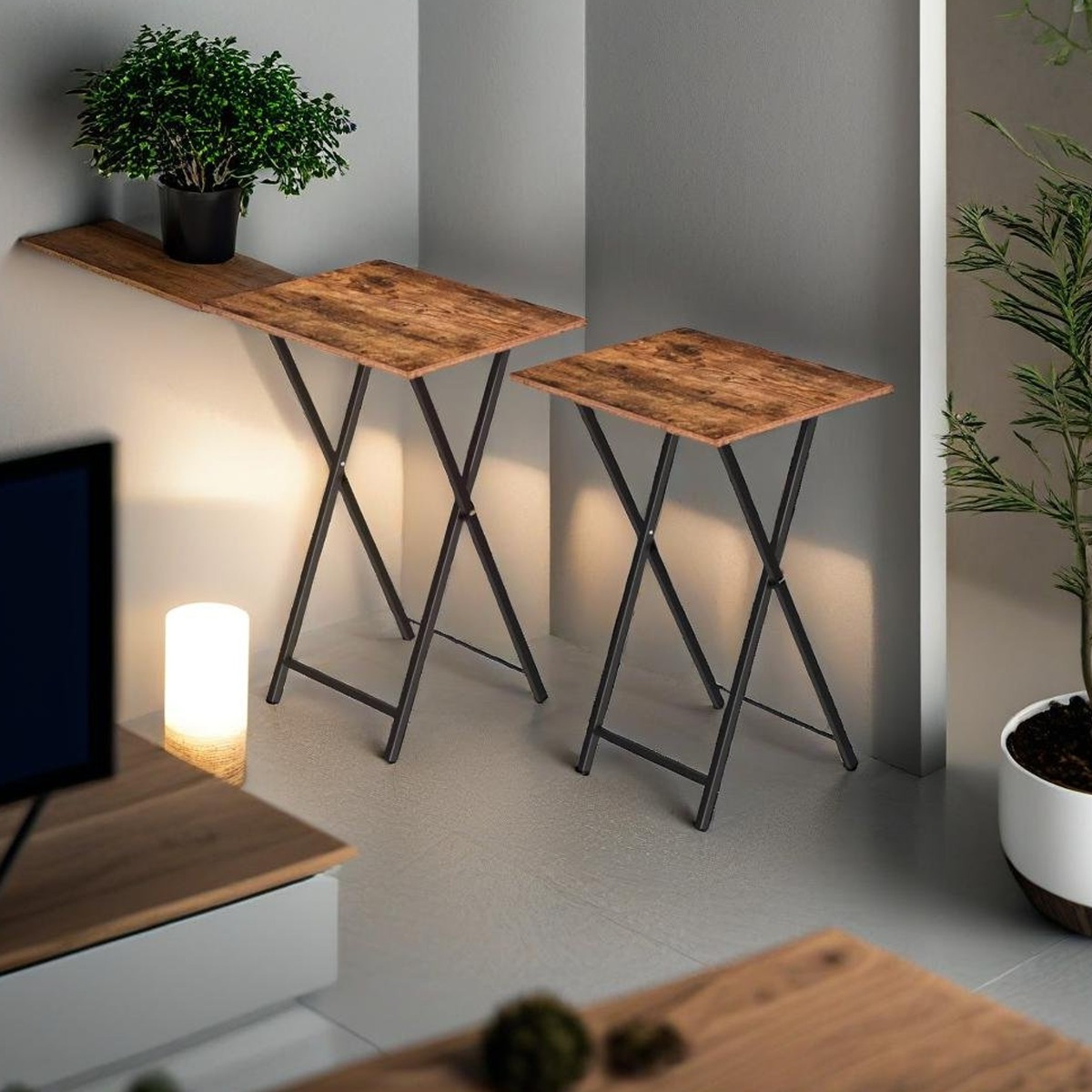 IVEMONT Side Tables Set of 2 Folding Sofa Tables - Rustic Brown - The Urban Forge
