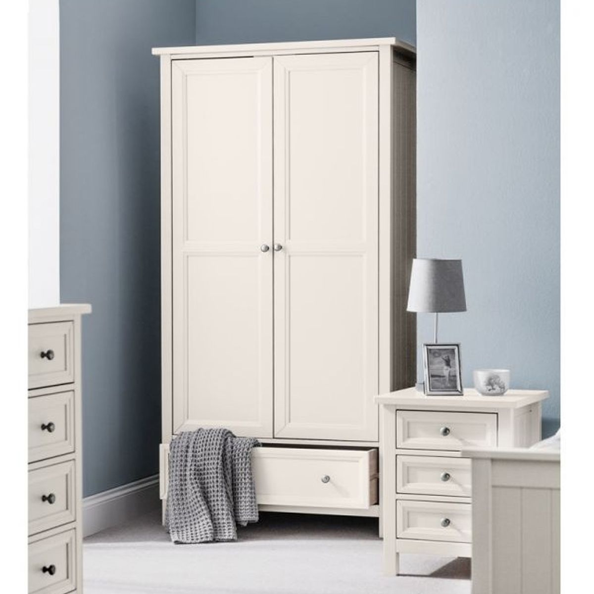 MALTON 2 Door Wardrobe with 1 Drawer White - 92cm - JB Collections