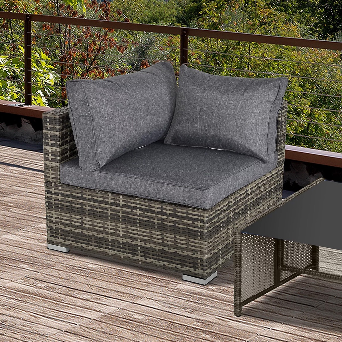 PE Rattan Wicker Corner Sofa Garden Furniture Single Sofa Chair w/ Cushions, Deep Grey - Life Essentials