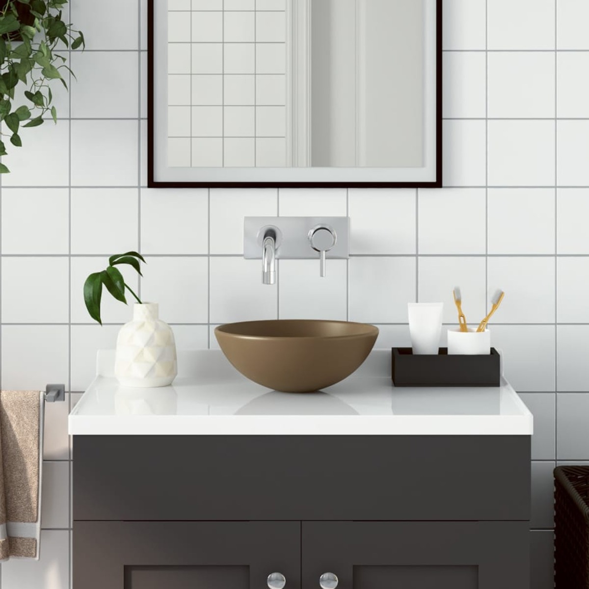 Bathroom Sink Ceramic Matt Cream Round - Style and Chic