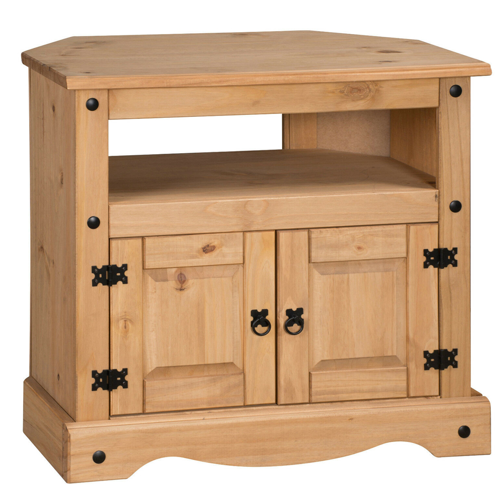 Corona Solid Pine Corner TV Stand with 2 Door Cabinet - Bedroom & More