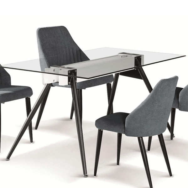 Preston Pierce Glass Top Dining Table with Black Metal Legs - Sigrid Mills