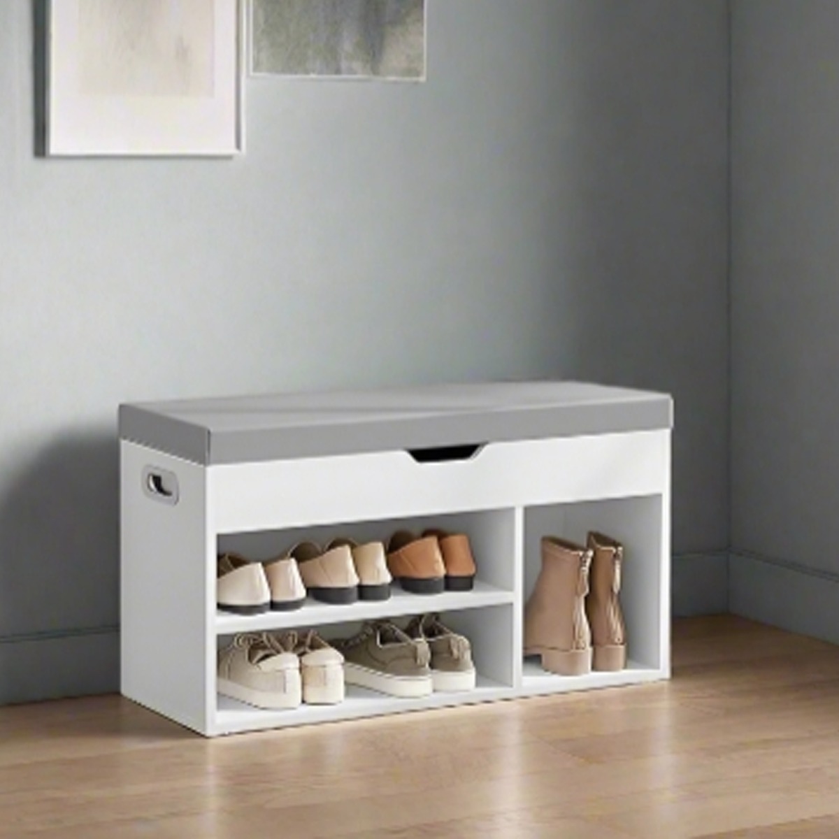 FENVIRA Shoe Bench with Padded Seat and Hidden Storage Compartment - Rustic Brown - The Urban Forge