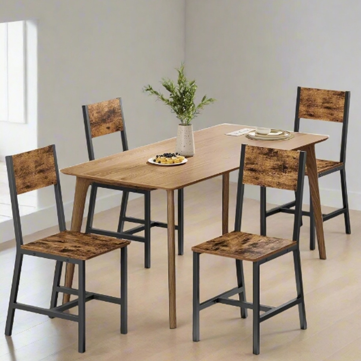 ALVERIX Dining Chair Set of 4 Chairs with Steel Frame - Rustic Brown - The Urban Forge