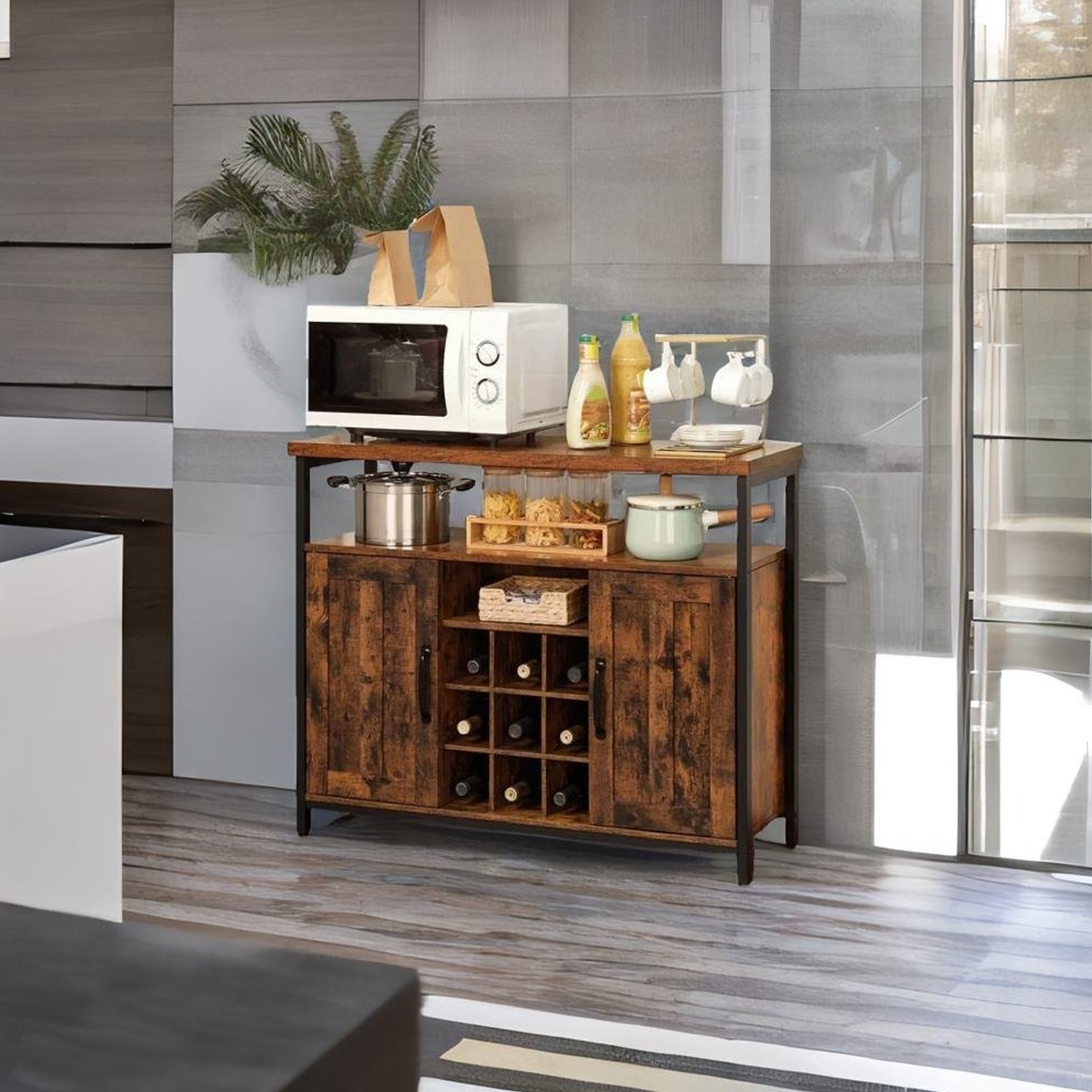 CALIVERN Wine Cabinet Wine Rack Storage Cabinet - Rustic Brown and Black - The Urban Forge