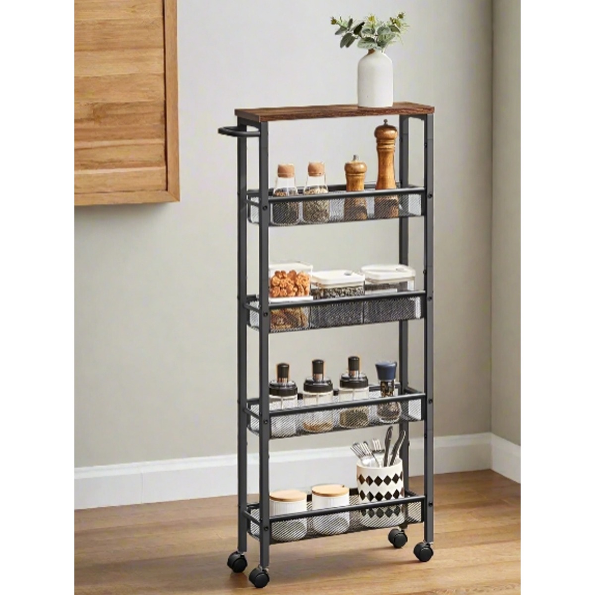 CORTHANE Storage Trolley 5-Tier Slim Rolling Cart for Kitchen and Bathroom - White - The Urban Forge