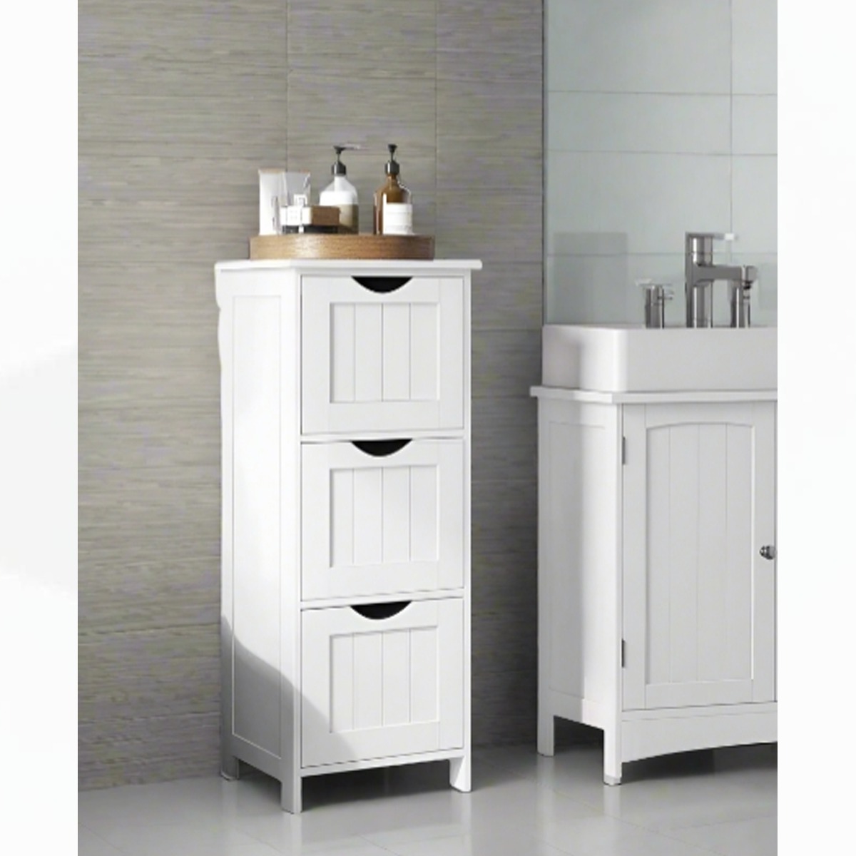 DUVANTI Bathroom Cabinet 3-Drawer Compact Storage Unit - White - The Urban Forge