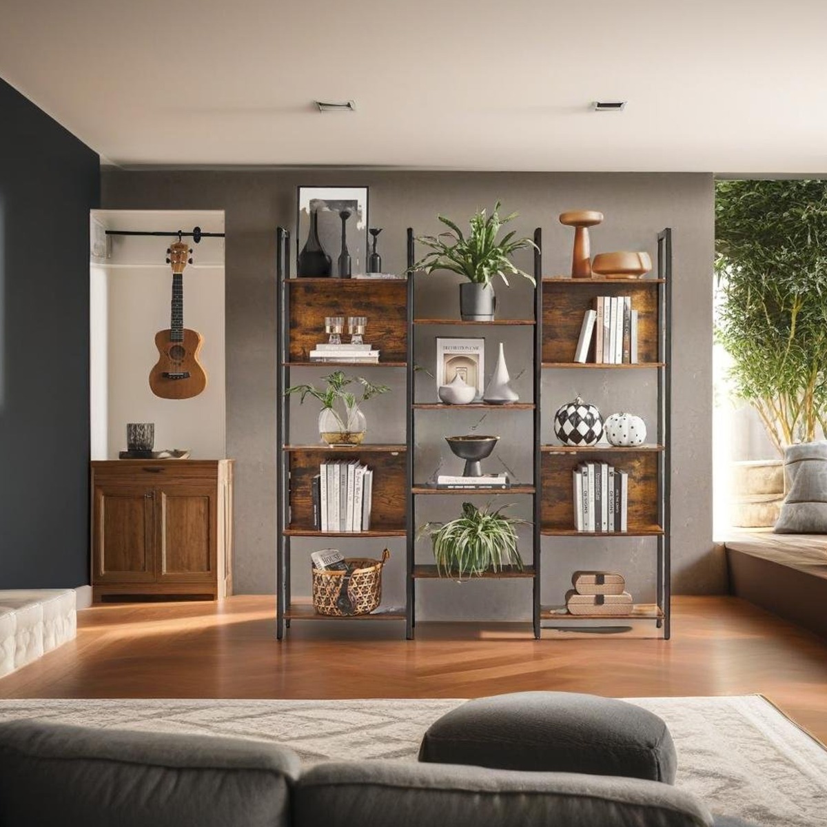 INVERIS Bookcase 14-Shelf Storage Display Unit - Rustic Brown - The Urban Forge