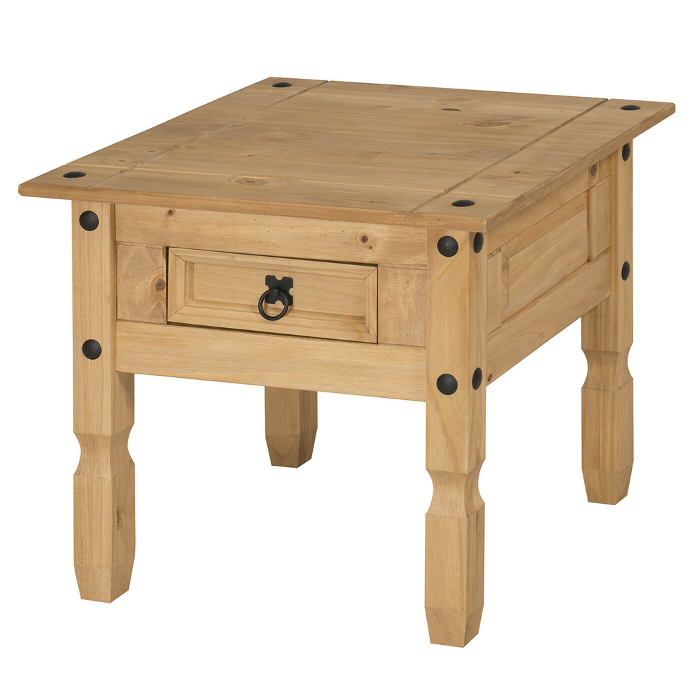 Corona Solid Pine Table Lamp With 1 Drawer - Mexican Style - Bedroom & More