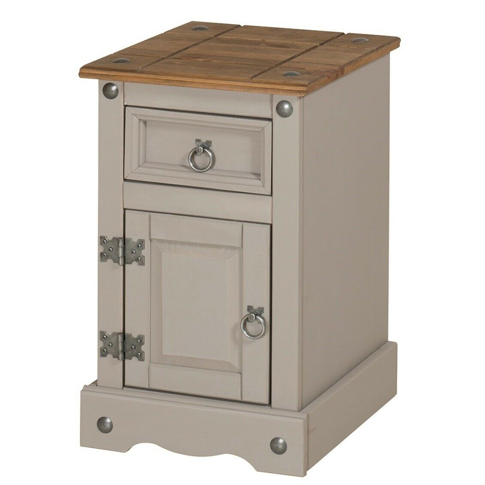 Corona Bedside Pot Cupboard 1 Door and Drawer - Grey Wax - Bedroom & More