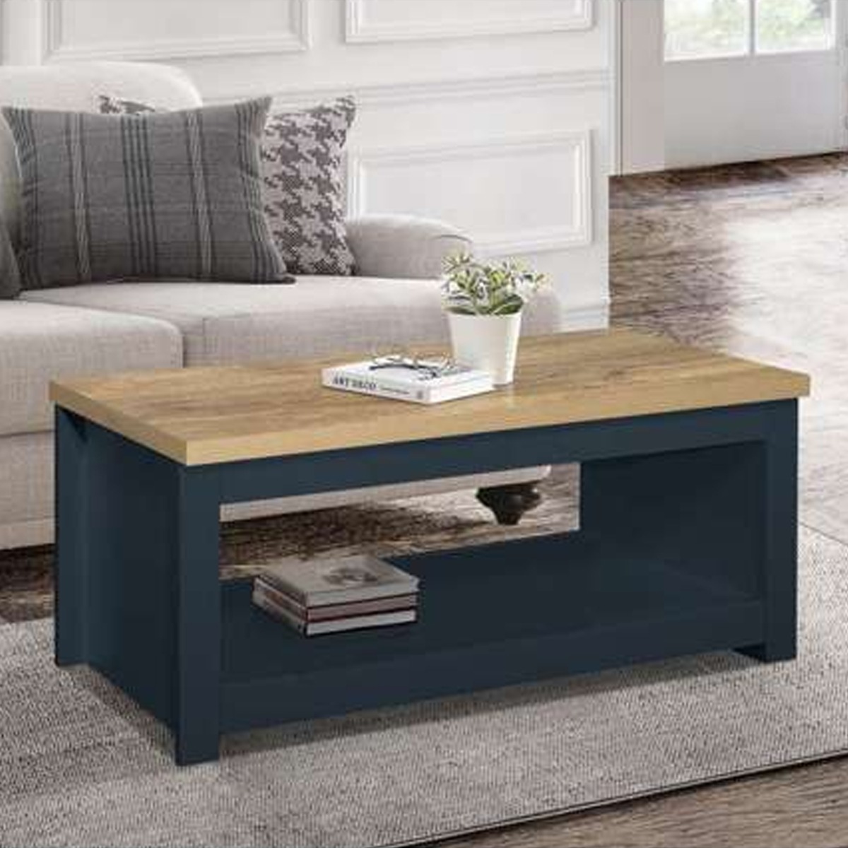 Classic Design Oak Top Coffee Table - Navy Blue - Birlea Essentials