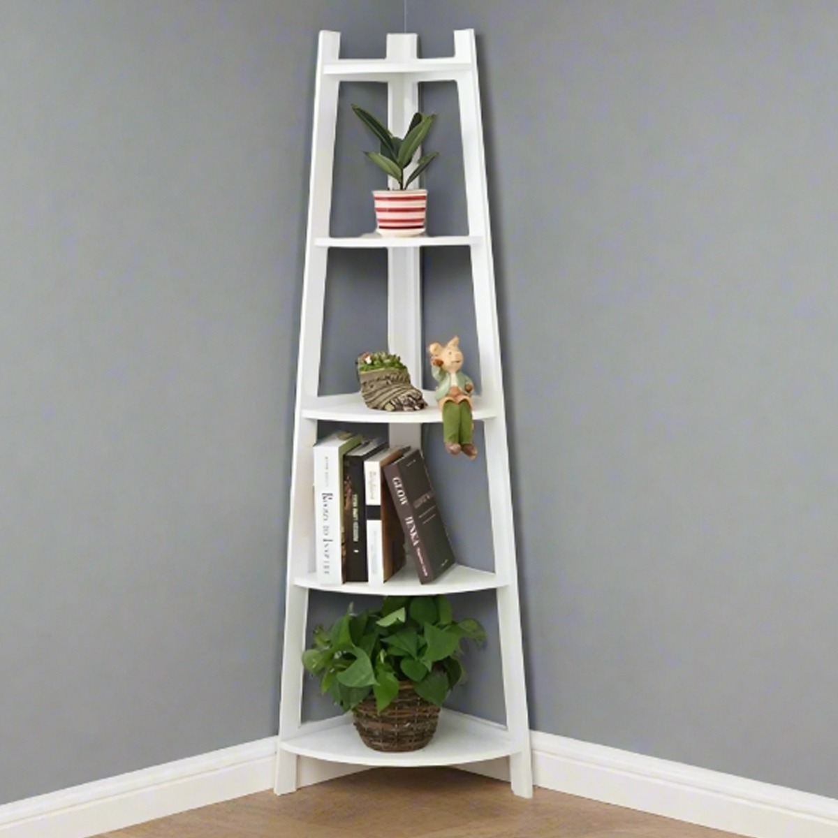 CORTHANE Corner Shelf 5-Tier White Ladder Display Stand for Plants and Home Décor - White - The Urban Forge