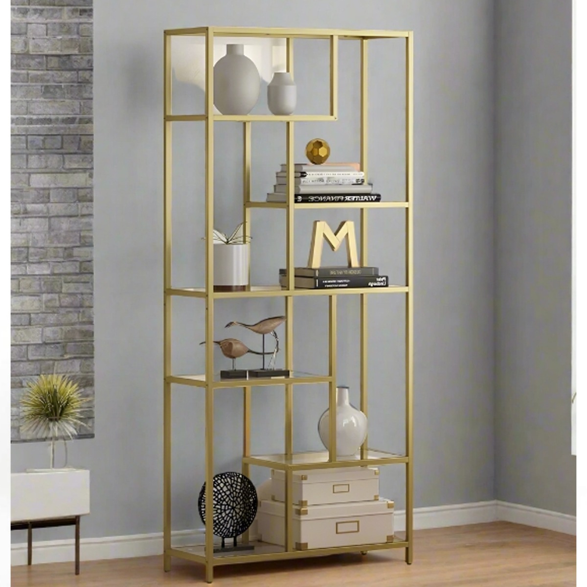 ELDORIA Bookshelf 6-Tier Glass Display Bookcase and Plant Stand with Tempered Shelves - Transparent - The Urban Forge