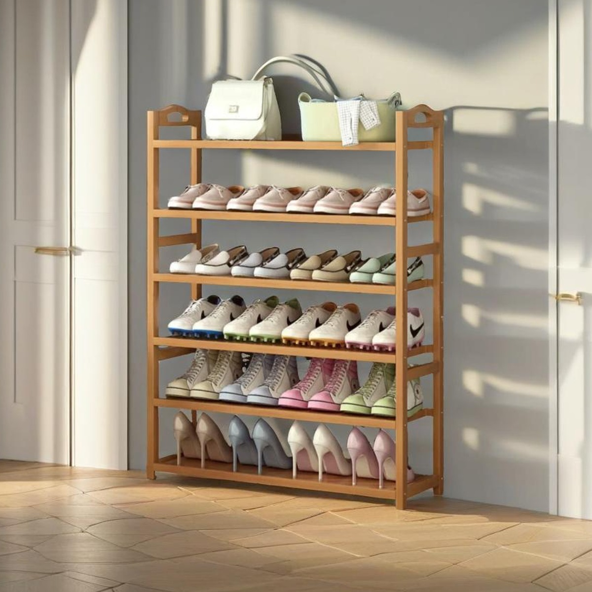 WESTORA Natural Bamboo Multi-Tier Shoe Rack - Natural Finish - The Urban Forge