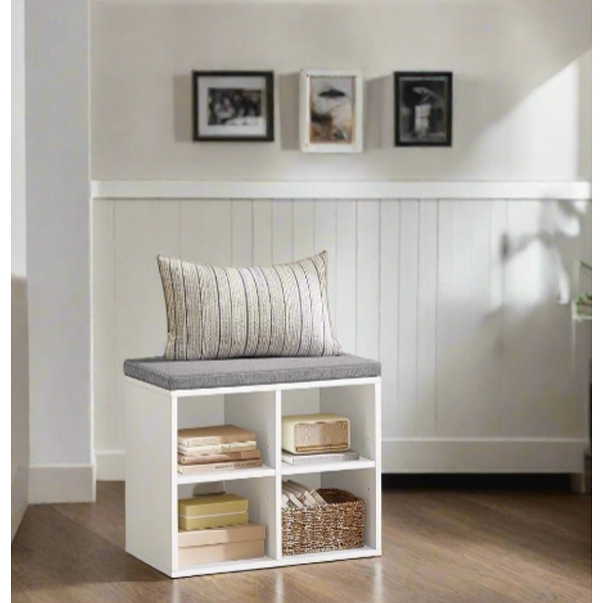 FENVIRA Shoe Bench with Adjustable Shelves and Padded Cushion - Rustic Brown - The Urban Forge