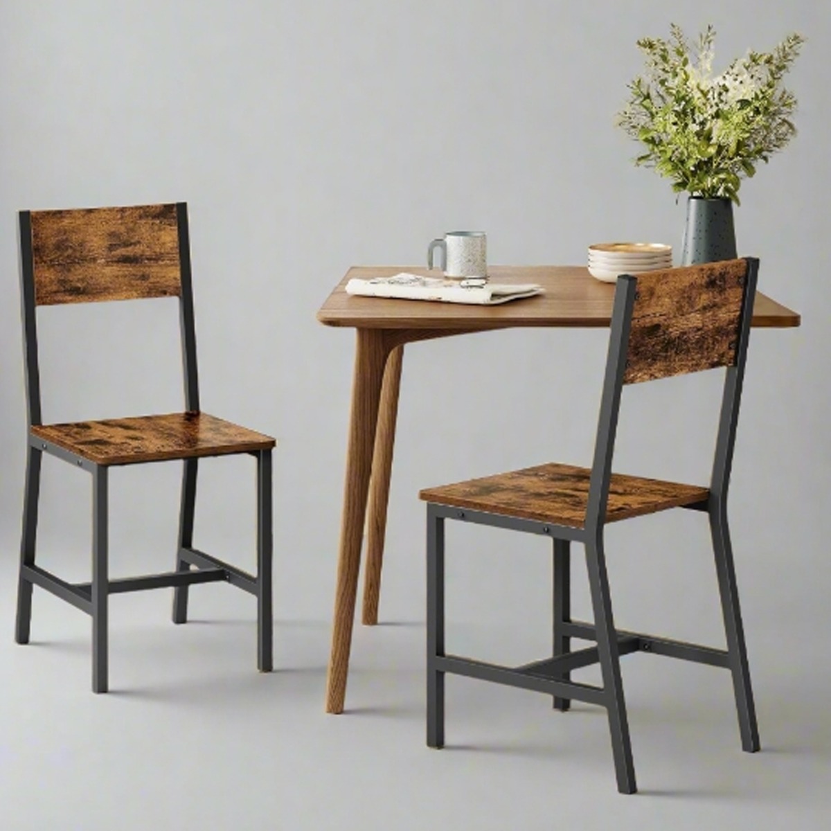 ALVERIX Dining Chair Set of 2 Chairs with Steel Frame - Rustic Brown - The Urban Forge