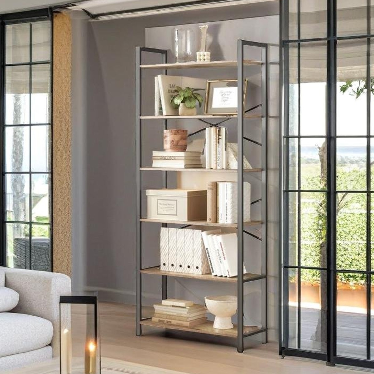 ELVARIS Bookshelf 6-Tier Slim Bookcase - Brown and Black - The Urban Forge