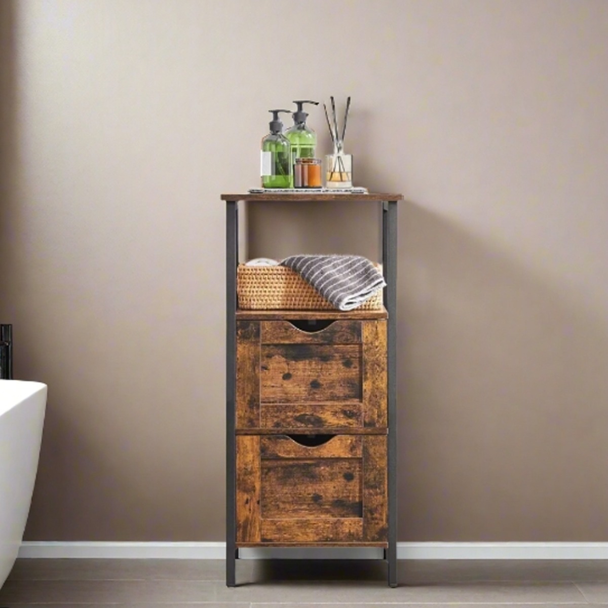 FENVIRA Bathroom Cabinet Slim Floor Storage Unit with 2 Drawers and Open Shelf - White - The Urban Forge