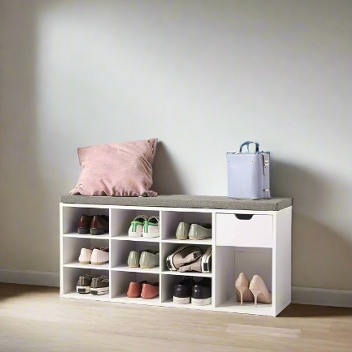 FENVIRA Shoe Storage Bench with Padded Seat and Drawer - Rustic Brown - The Urban Forge