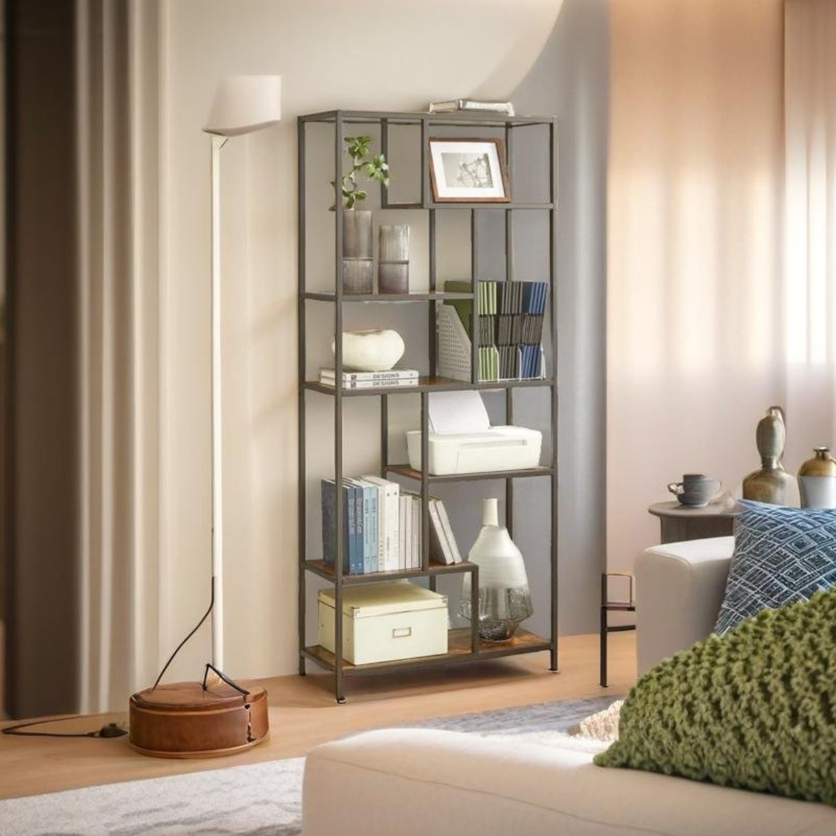 AVELORA Bookcase Rustic 6-Tier Geometric Display Shelf for Living Room - Rustic Brown - The Urban Forge