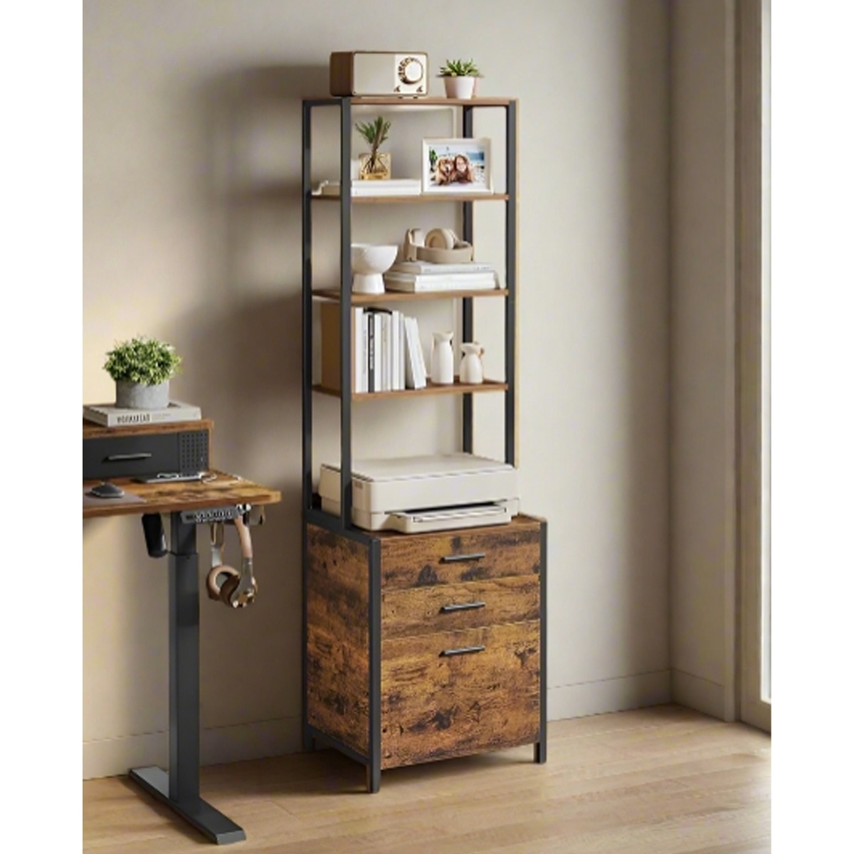 ALVERIX Filing Cabinet 3-Drawer Office Cabinet with Adjustable Shelves - Rustic Brown - The Urban Forge