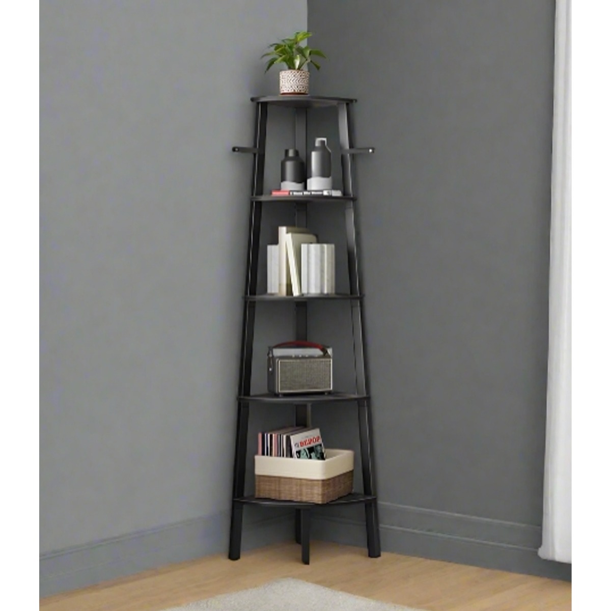 ELDORIA Corner Shelf 5-Tier Ladder Display Unit for Living Room - Black - The Urban Forge