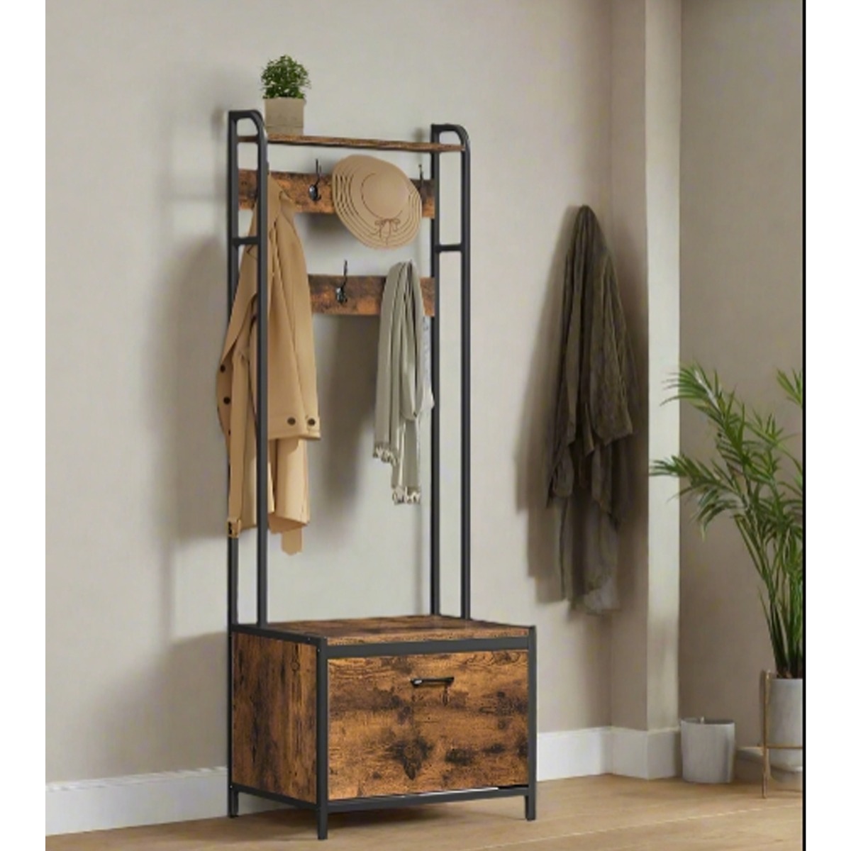GALVION Coat Rack Hall Stand with Shoe Storage Shelf - Rustic Brown - The Urban Forge