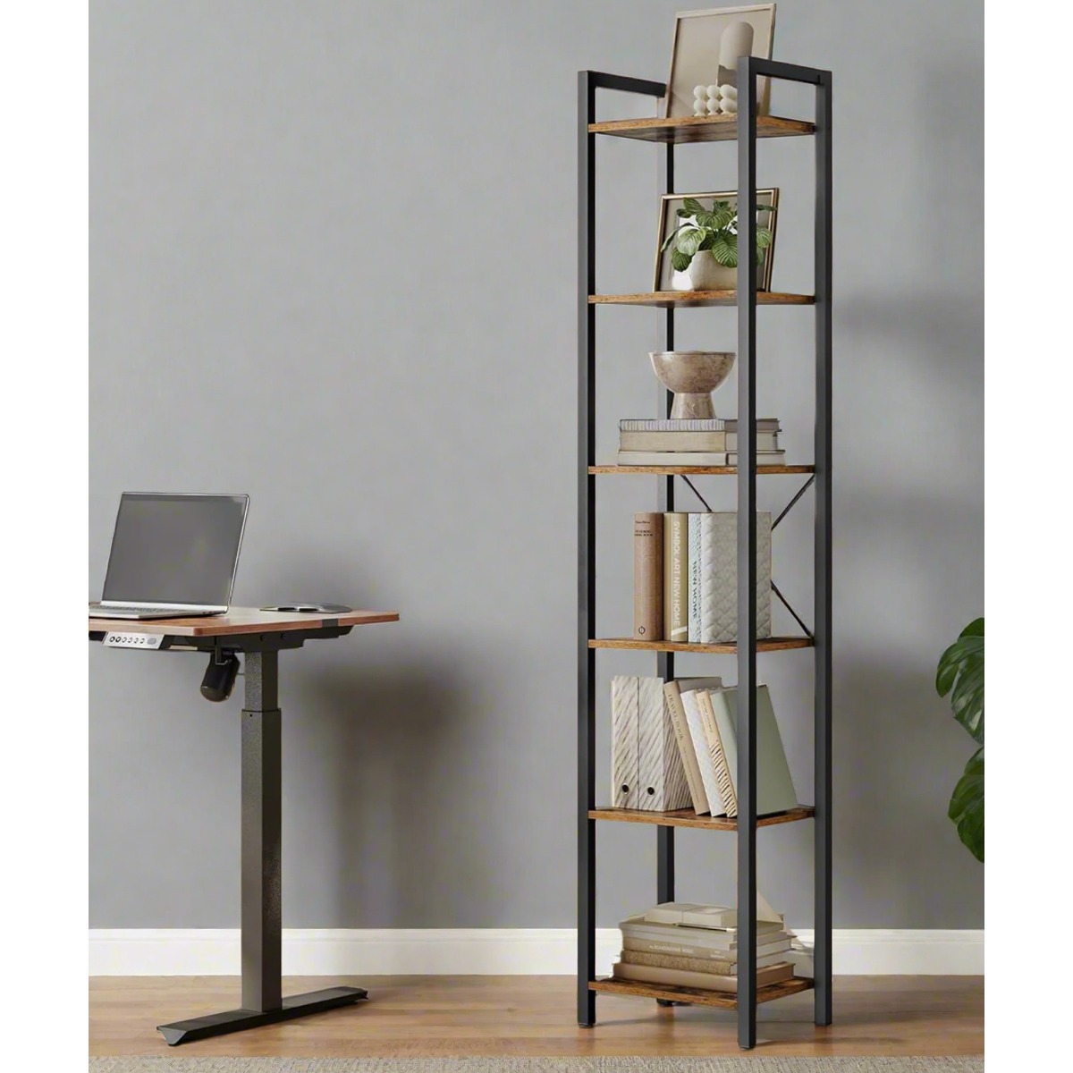 AVELORA Bookcase 6-Tier Shelving Unit Storage Rack - Rustic Brown - The Urban Forge