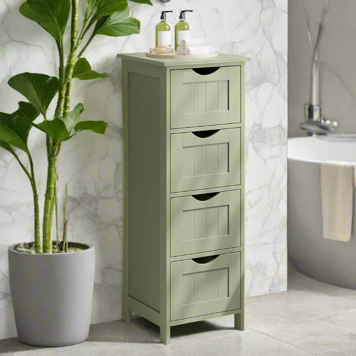 ALVERIX Bathroom Cabinet Freestanding Floor Storage Unit with 4 Drawers - Green - The Urban Forge