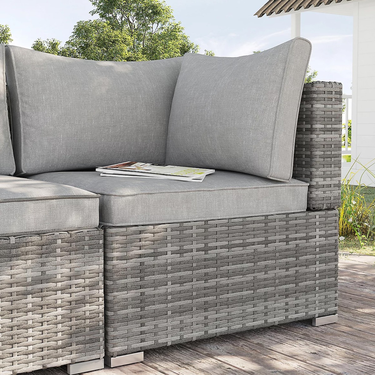 PE Rattan Wicker Corner Sofa Garden Furniture Single Sofa Chair w/ Cushions, Grey - Life Essentials