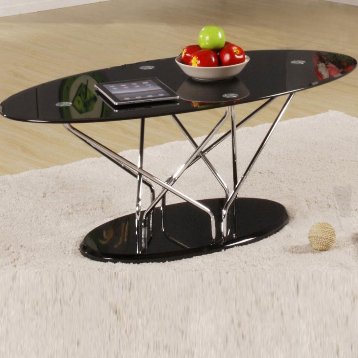 Derrick Glass Coffee Table - Chrome and Black - Sigrid Mills