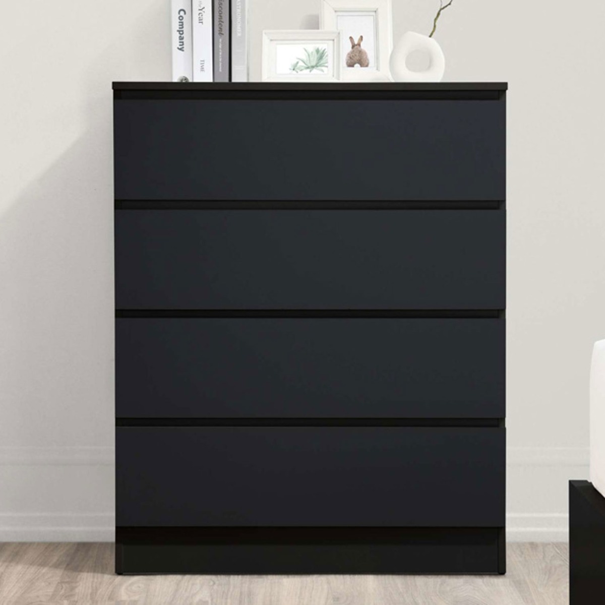 OPAL Black Chest of Drawers - Medium-sized, 4 Drawers - Birlea Essentials