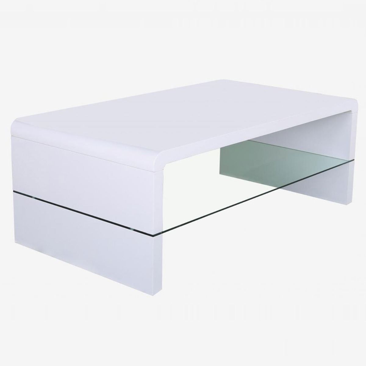 Merrick High Gloss Coffee Table with Glass Shelf - White - Sigrid Mills