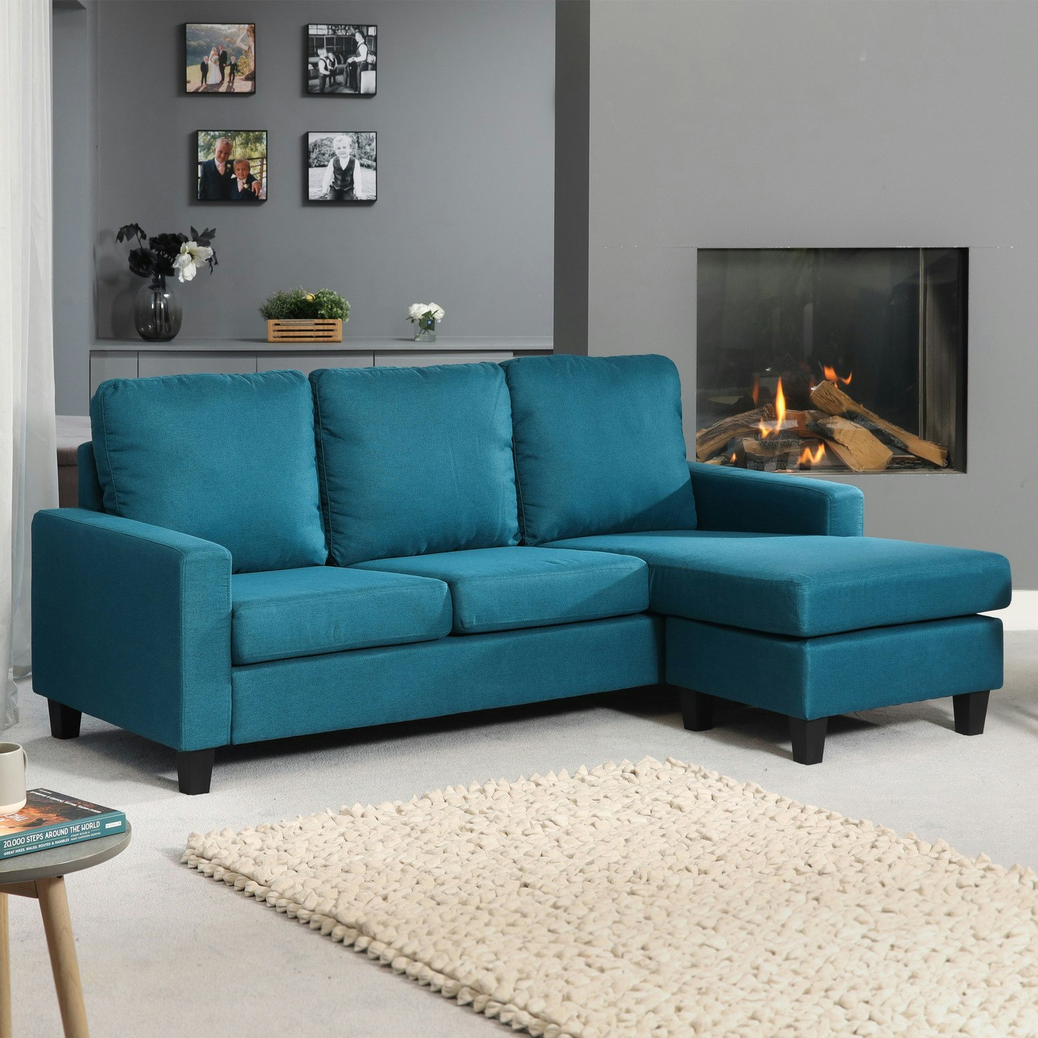 NOVARA Textured Fabric 3 Seater Reversible Sofa - Teal - Artemis Home